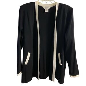 misook Black Open Front Cardigan with cream Trim XL